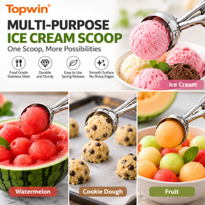 Juego de cucharas de acero inoxidable para helado con gatillo de liberación, cuchara metálica para galletas y bola de melón para repostería y postres - Product Image 4