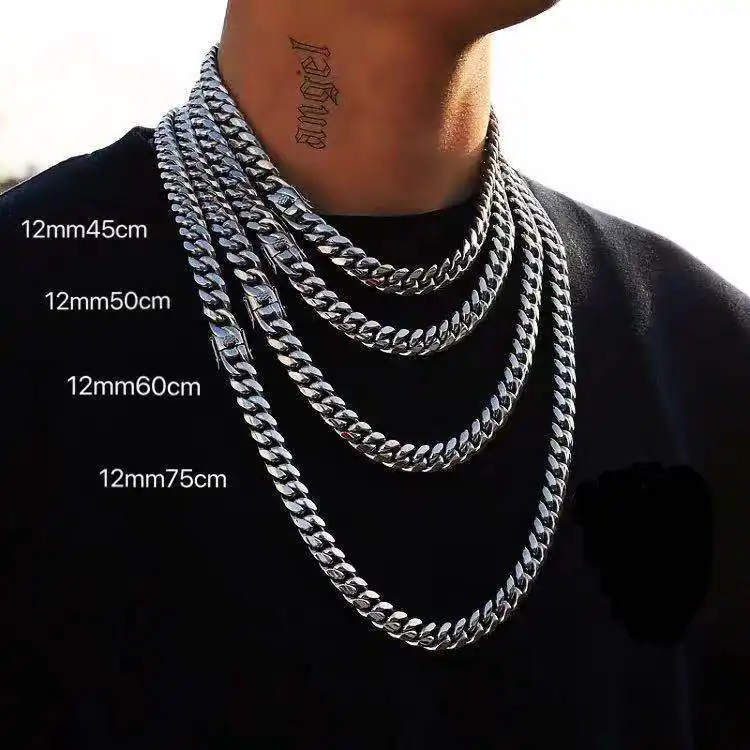 Hot Sale Hip Hop Jewelry Mens Gold Chain 18K Gold Stainless Steel Miami Cuban Link Chain Necklace
