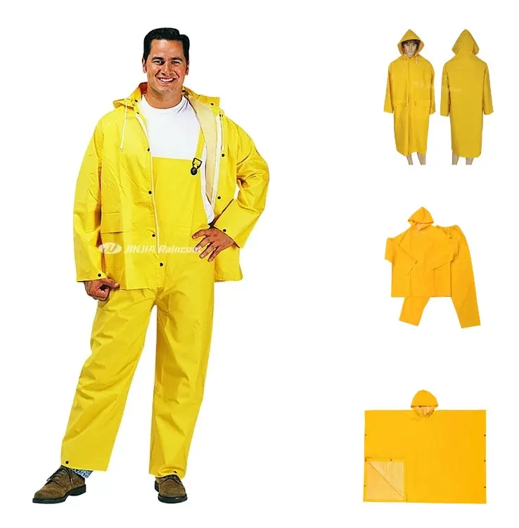 Heavy duty 2 3 pezzi tuta antipioggia gear work impermeabile giacca complessiva bavaglino pantalone pvc poliestere cappotto antipioggia per uomo impermeabile