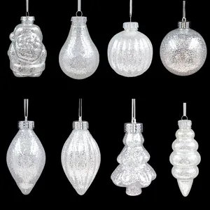 银色圣诞树装饰球10厘米透明开口塑料透明闪光摆件礼品礼盒装饰