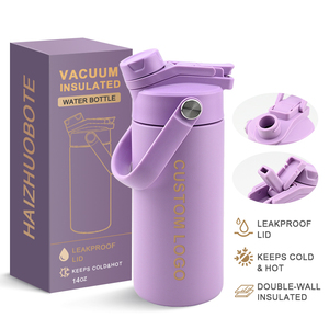 Custom Logo Double Wall <strong>Flask</strong> Ceramic Inner 14oz Wide Mouth Travel School Kids Insulated Stainless Steel Water Bottle <strong>with</strong> <strong>Straw</strong> - Product Image 1