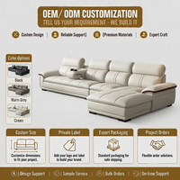 Canapé inclinable électrique moderne en cuir véritable beige en forme de L avec console centrale, personnalisable OEM pour concessionnaires, prix d'usine en gros