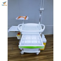 Carrito de Emergencia Médico Moderno para Hospital, 5 Cajones, 3x3 Divisores, Carrito de Enfermería de Plástico, Soporte para Suero, Estante para Desfibrilador, UCI, ER