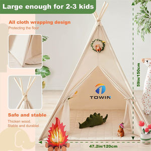 Tienda blanca de juegos <span class=keywords><strong>para</strong></span> niños, tipi indio <span class=keywords><strong>para</strong></span> niños, tiendas de lona de algodón, tienda tipi de una ventana <span class=keywords><strong>para</strong></span> interiores <span class=keywords><strong>para</strong></span> niños - Product Image 3