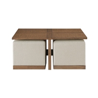 Ensemble de table console carrée moderne avec 4 tabourets rembourrés, finition marron, plateau en marbre, hauteur réglable - Meubles de salon
