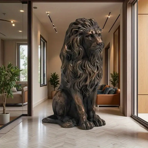 Estatua de León Sentado de Bronce Fundido a Mano, Tamaño Real, Escultura Realista de León Macho para Jardín, Exteriores, Hotel, Plaza, Propiedad - Product Image 6