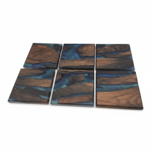 Resina azul y madera de mango con soporte Oficina Café Comedor Fiesta Personalizado Boda al aire libre Posavasos de resina personalizados - Product Image 1