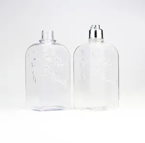 热销宠物塑料透明平板方形洗手液奶瓶260毫升带翻盖