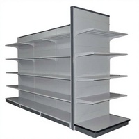 Étagère murale de supermarché gris clair à face unique avec panneau arrière solide et embout de fin de rangée – Présentoir de vente au détail