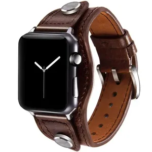 Nueva pulsera de cuero genuino estilo remaches correa de reloj de cuero Retro para Apple S8 correa de reloj para Samsung para bandas Huawei