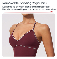 Débardeur de sport personnalisé à col en V avec passepoil contrastant et dos en Y, avec coussinets de soutien-gorge amovibles, en nylon brossé, pour fitness et gym, style halter, fabricant