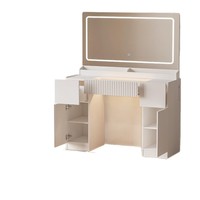 Meuble de toilette moderne pliable avec miroir éclairé, table de maquillage compacte pour chambre à coucher, petit espace, assemblé