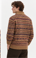 Pull en tricot Fair Isle personnalisé pour homme, col montant demi-zip, motif géométrique, camel, rétro, hiver, service ODM
