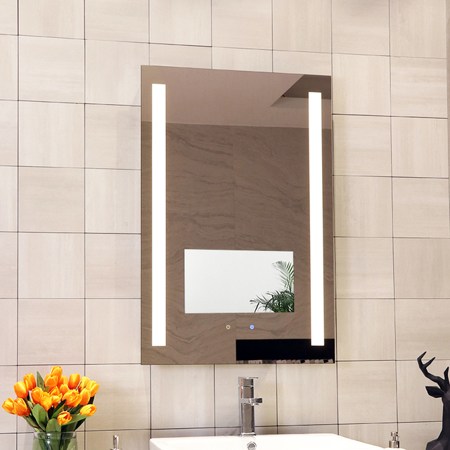 Modern Rectangle Shape LED Smart TV Mirror Frameless Anti-Fog Two-Sides Sandblasted Finish Touch Switch Hotel 3-Year Warranty