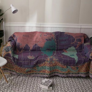 Manta tejida jacquard con mapa del mundo, manta de jacquard ondulada - Product Image 4