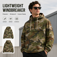 Blousons Anorak Homme Personnalisés Camouflage Ripstop Demi-Zip à Capuche Coupe-Vent avec Patch Tissé Légers et Amples pour le Streetwear