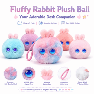 Peluche Coniglietto Kawaii All'Ingrosso, Giocattolo Rotondo Peloso con Occhi Scintillanti, Cinque Colori per Decorazione Camera da Letto e Ufficio - Product Image 1