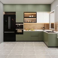 Meuble îlot moderne en aggloméré Benovo, prêt à assembler, mobilier de cuisine de luxe en bois, évier coloré en MDF, idéal pour villa