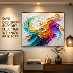 Grande Dipinto Astratto da Parete, <span class=keywords><strong>Pittura</strong></span> a Olio con Texture 3D Colorata e Foglia d'<span class=keywords><strong>Oro</strong></span> su Tela per Soggiorno e Hall d'Hotel - Product Image 3