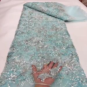 Matériaux de dentelle africaine de haute qualité, perles nigérianes et dentelle à paillettes, tissus de broderie pour robes de mariée - Product Image 4