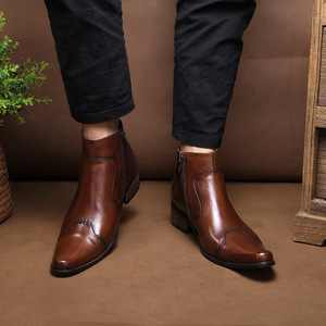 Botas de Tobillo para Hombre, Primavera-Otoño, Parte Superior de Cuero Genuino con Estampado de Leopardo, Suela de Goma, Impermeables, para Trabajo - Product Image 2