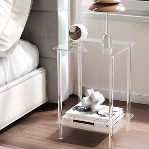 Tavolino Quadrato Moderno Europeo in Acrilico, Lussuoso Tavolino Trasparente Rotondo da Comodino/Caffè/Apporto con Ripiano Portaoggetti per Arredamento Casa - Product Image 3