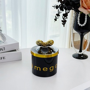 Pot de rangement <span class=keywords><strong>en</strong></span> plastique rond plaqué <span class=keywords><strong>or</strong></span> noir de luxe <span class=keywords><strong>l</strong></span>éger, 301-500 ml, pour thé, nourriture, cuisine, noix, <span class=keywords><strong>café</strong></span>, perles, épices, céréales - Product Image 3