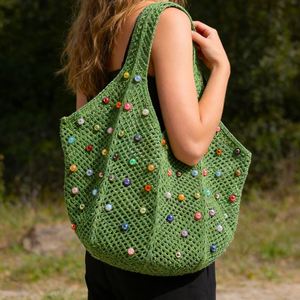 Portable <b>Lightweight</b> Polyester Dot Casual Tote Woven <b>Beach</b> <b>Bag</b> for Seaside Holidays Open Closure Handbags Collection - Product Image 4