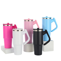 Gobelet isotherme en acier inoxydable avec pailles, bouteille isotherme portable de 40 oz avec poignée, tasse à café chaude