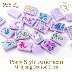 Ensemble de mahjong américain violet sur le thème de la vue sur Paris, comprenant un coffret de mahjong, un tapis de mahjong et un jeu de tuiles de mahjong. - Product Image 1