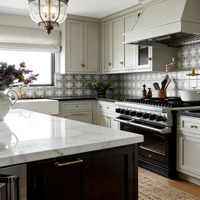 Meuble de cuisine modulaire de luxe moderne en acier inoxydable laqué noir et blanc avec crédence, robinet, évier personnalisé et tiroirs coulissants
