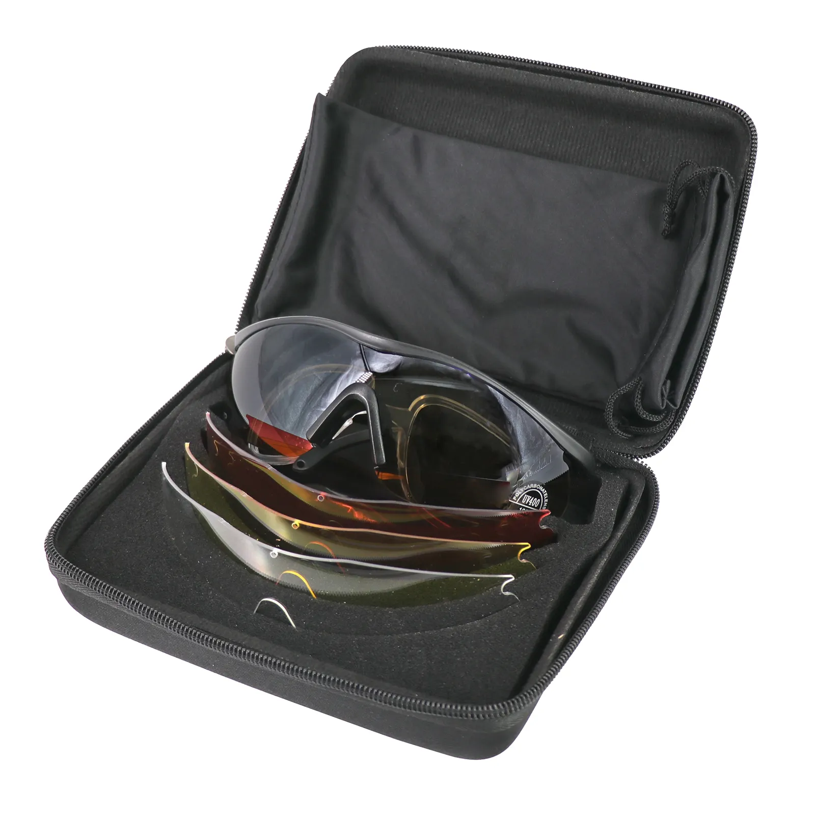 Occhiali da tiro con 4 lenti intercambiabili e custodia per il trasporto occhiali protettivi Set occhiali da sole