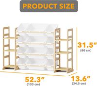 Organisateur de rangement pour jouets en bambou pour enfants, bibliothèque à 6 étagères et 12 bacs, boîte de rangement