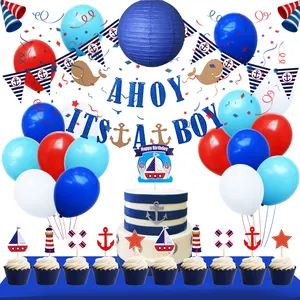 ニクロアンカーセーラー航海オーシャンテーマベビー1歳の誕生日の装飾セットキッズボーイズ1歳の誕生日のベビーシャワーパーティー用品
