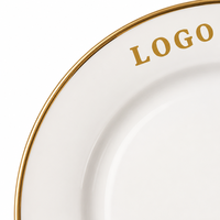 Assiettes en porcelaine blanche personnalisées avec logo, bord doré, 6/7/8/10 pouces, vaisselle écologique pour restaurant, hôtel, mariage