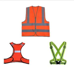 Ad alta visibilità EN ISO 20471 classe 2 fluorescente di colore riflettente rosso della maglia di compensazione giacca con riflettente di avvertimento striscia gilet