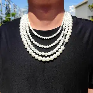 Gargantilha de pérolas artificiais, para presente feminino, 6mm 8mm 10mm, colar de pérolas branco e redondo