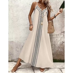 Abito Lungo Boho <span class=keywords><strong>con</strong></span> Motivo Solido e <span class=keywords><strong>Spacco</strong></span> Frontale, Allacciatura Naturale, Abbigliamento Casual per Festival, Stile Nomade - Product Image 5