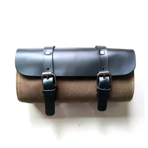 Motorcycle bike leather saddle bags Outdoor Waterproof Canvas Tank Bags Soft Original Cow Hide Leather tool bag for Motorcycle
