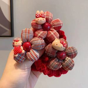 Best-selling new style red plaid flower hair <b>ring</b> children's autumn and winter head rope cute <b>cartoon</b> - Product Image 1