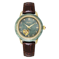 Reloj Mecánico Automático de Acero Inoxidable de Lujo con Jade Genuino para Parejas