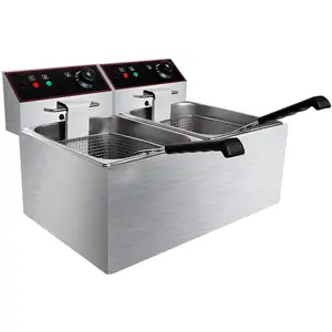 Two Tank Double Basket Chicken Chips Frying 8L+8L Commercial Kitchen Electric Deep Fryer With Timer