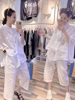 Ensemble Femme Vente en Gros Boutique Été 2026 Personnalisé Coton Lin Décontracté Chemise Blanche en Lin et Pantalon à Jambes Droites