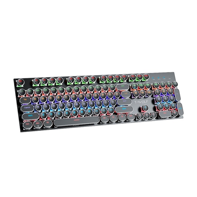 T-WOLF T75 Punk Retro Mechanical Keyboard Round Keycaps E-sports Gaming Thai Russian Korean RGB Lighting Ergonomic Design