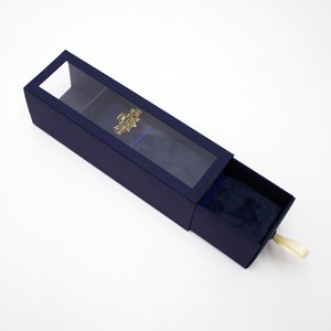 Wholesale Custom Logo <b>Small</b> Dark Blue Jewelry <b>Slide</b> Drawer Box Self Assembly Paper Gift Box with Window - Product Image 1