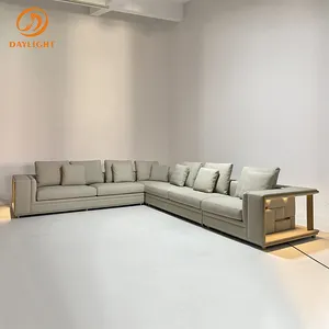 Fournisseur chinois de meubles de luxe européens en cuir, ensembles de canapés gris en forme de l fabriqués en italie