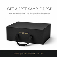 Boîte cadeau magnétique pliable noire avec poignée, logo personnalisé, boîte rigide pour bijoux, montre, emballage cadeau de luxe