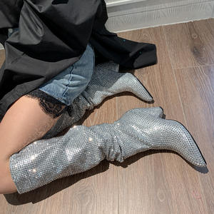 Fashion Luxury Rhinestones <b>Knee</b>-<b>High</b> tube <b>Boot</b> for Women Thick Heel Height increasing <b>Boot</b> <b>Sexy</b> Hot Girl Club runway Women <b>Boot</b> - Product Image 2
