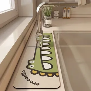 Tapis de protection pour robinet de cuisine en boue de diatomées imprimée, tapis de lavabo de salle de bain super absorbant, tapis de drainage antidérapant, écologique, protection anti-éclaboussures pour comptoir - Product Image 2