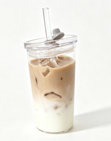 Gobelet en verre avec couvercle et paille, Tasse à café en verre, Tasses à thé en verre, Gobelets en verre avec couvercles, Tasse en verre, Tumbler simple d'inspiration moderne
